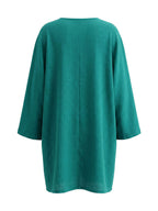 Batwing Sleeves Loose Pockets Solid Color Deep V-Neck Mini Dresses