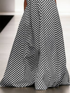 A-Line Loose Backless Contrast Color Elasticity Pockets Halter-Neck Maxi Dresses