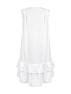High-Low Loose Pleated Ruffled Solid Color Deep V-Neck Mini Dresses