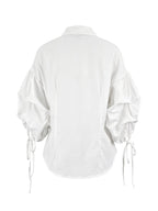 Loose Puff Sleeves Buttoned Solid Color Tied Lapel Blouses&Shirts Tops