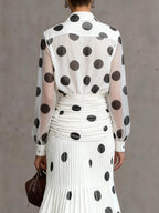 Long Sleeves Loose Buttoned Polka-Dot Printed Lapel Blouses&Shirts Tops