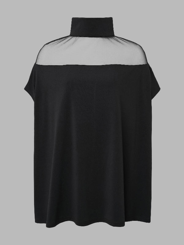 See-Through Batwing Sleeves High-neck Blouses&shirts Tops