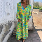 Bohemian V-Neck Abstract Printed Maxi Dress