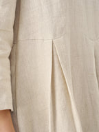 100% Linen Bateau Neck Pleated Maxi Dress