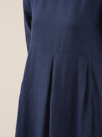100% Linen Bateau Neck Pleated Maxi Dress