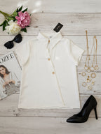 Short Sleeves Buttoned Solid Color Lapel Blouses&Shirts Tops