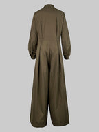 Solid Color No Belt Buttoned Wide Leg Loose V-neck Jumpsuits