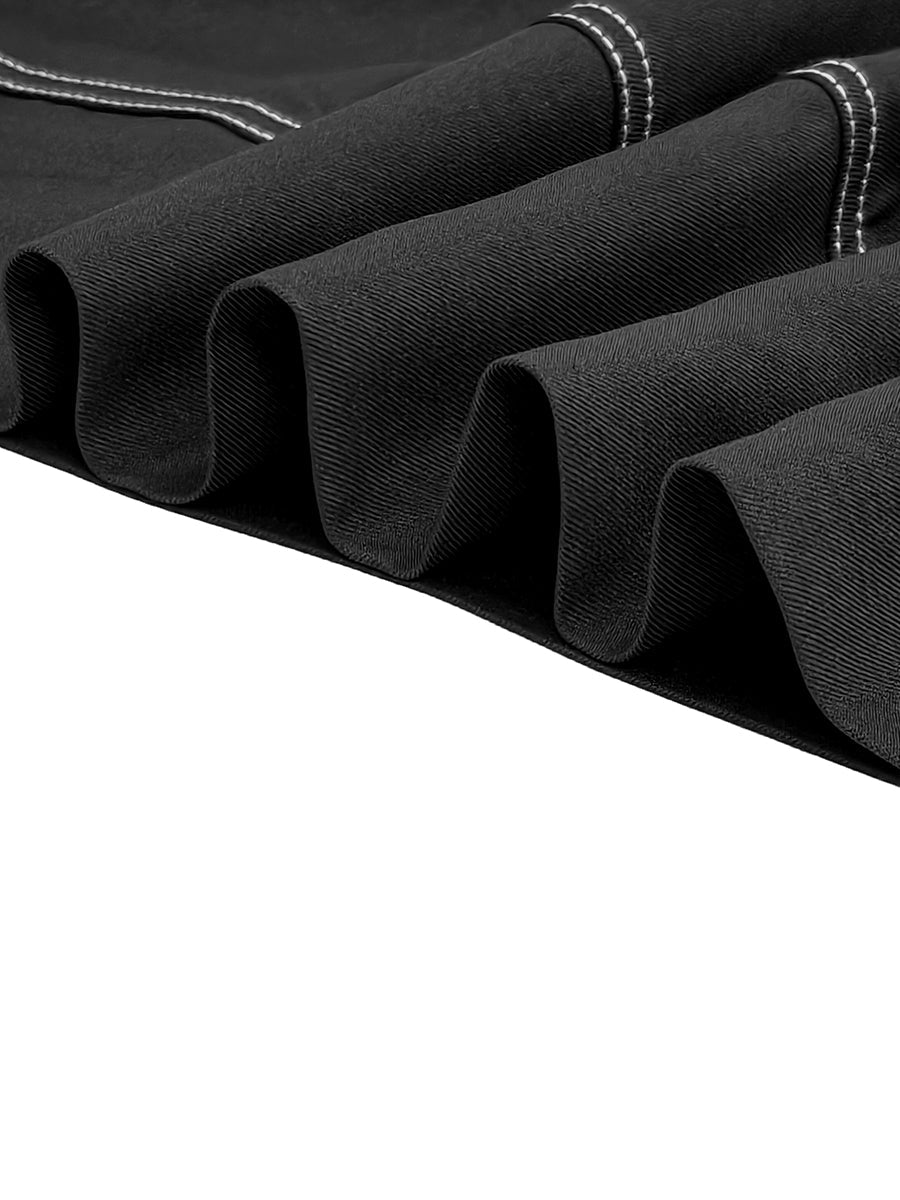 Zipper Split-Joint Pockets Pleated Contrast Color Long Sleeves High Waisted Mock Neck Maxi Dresses
