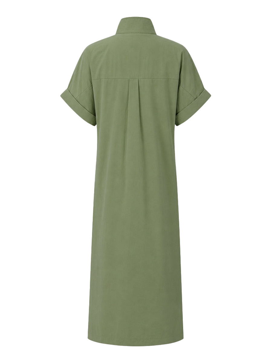 Zipper Solid Color Pockets Sleeveless High Waisted V-neck Maxi Dresses