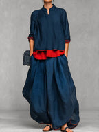 Solid Color Pockets Wide Leg Loose Trousers Pants