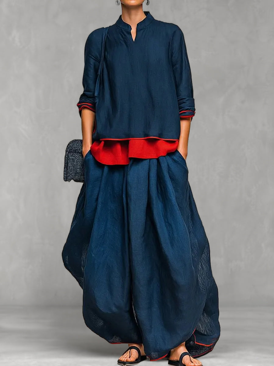 Solid Color Pockets Wide Leg Loose Trousers Pants