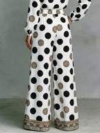 High Waisted Wide Leg Contrast Color Elasticity Pockets Polka Dot Printed Pants Trousers