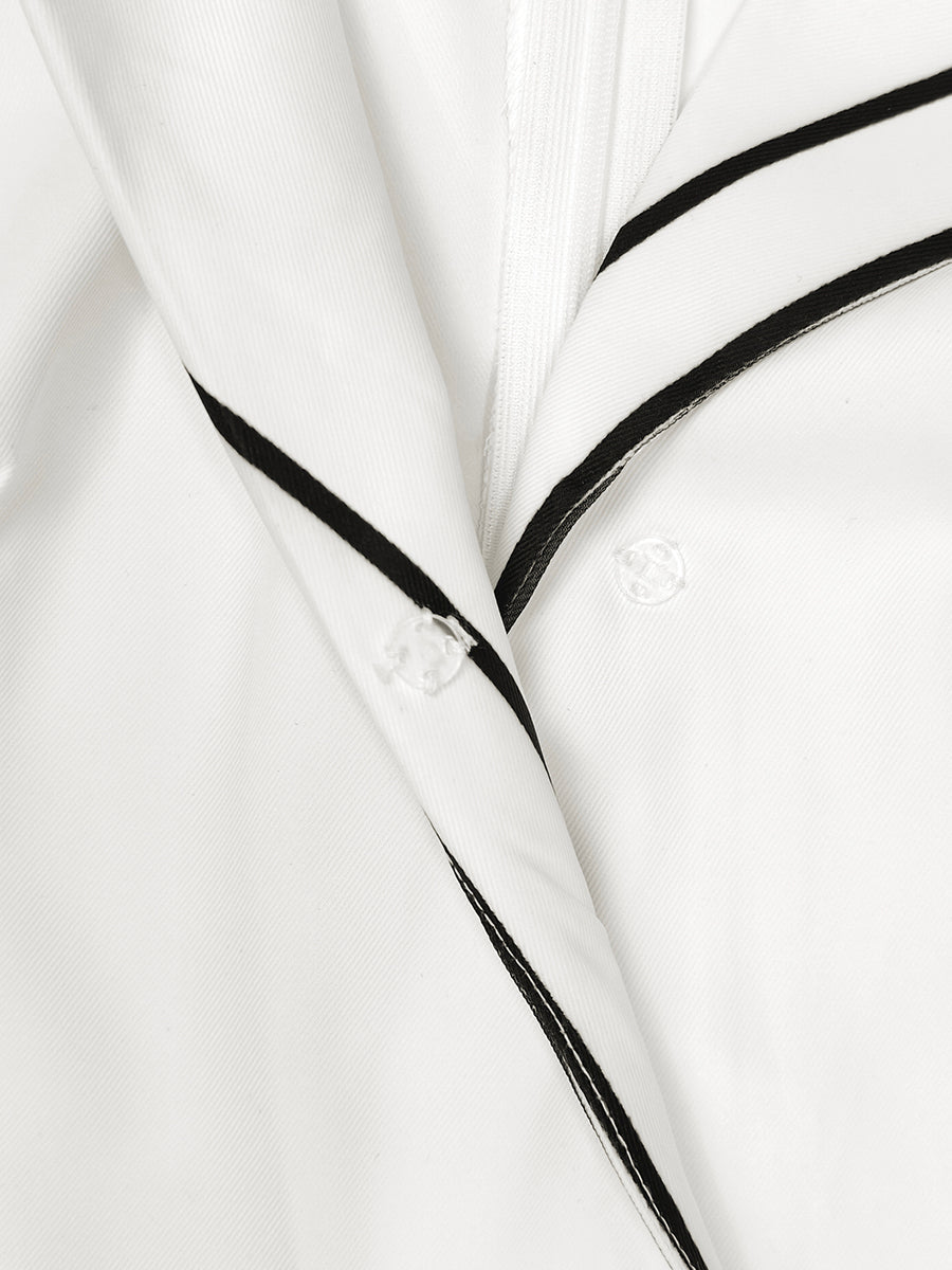 High Waisted Long Sleeves Contrast Color Pleated Pockets Notched Collar Jumpsuits