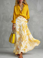 A-Line High Waisted Contrast Color Flower Print Pockets Skirts
