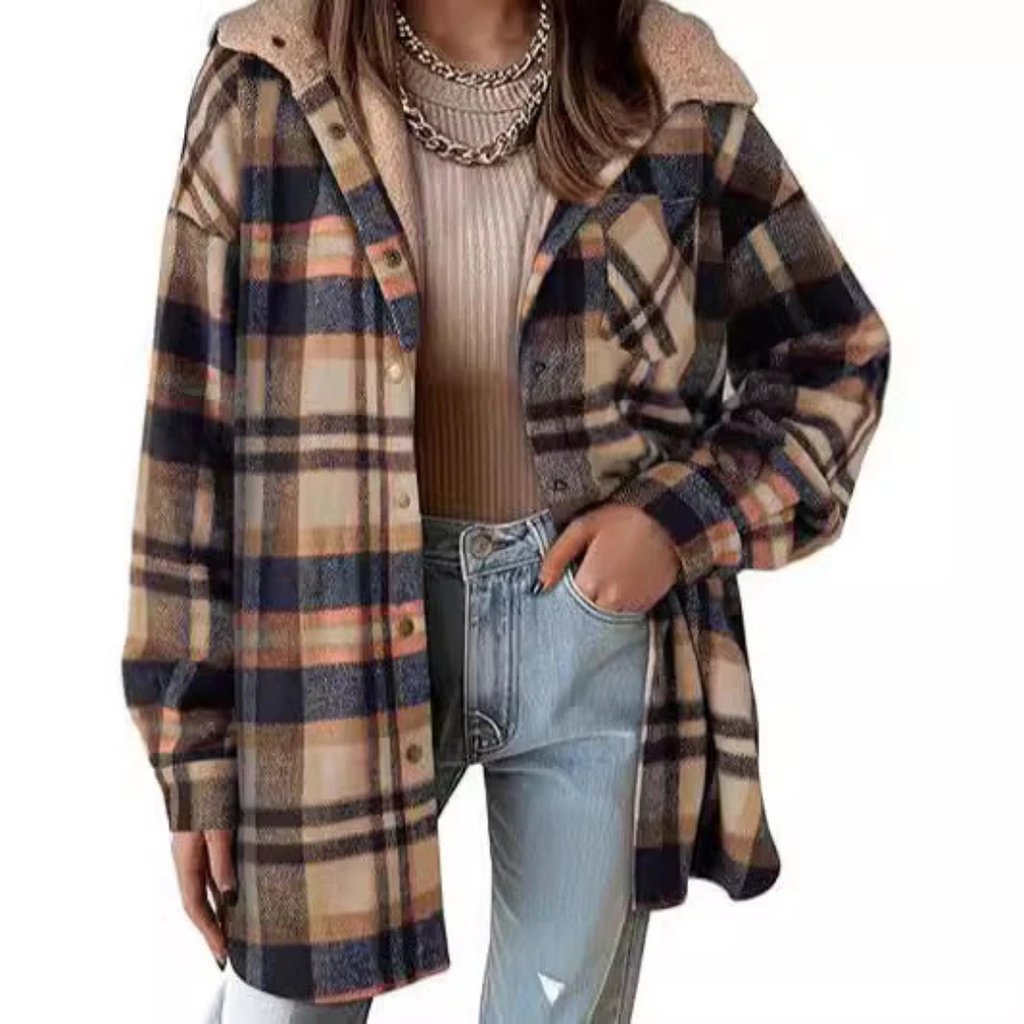TALLULAH™ - Relaxed Fit Hooded Plaid Jacket