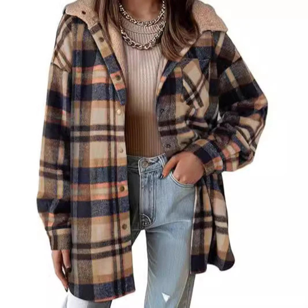 TALLULAH™ - Relaxed Fit Hooded Plaid Jacket