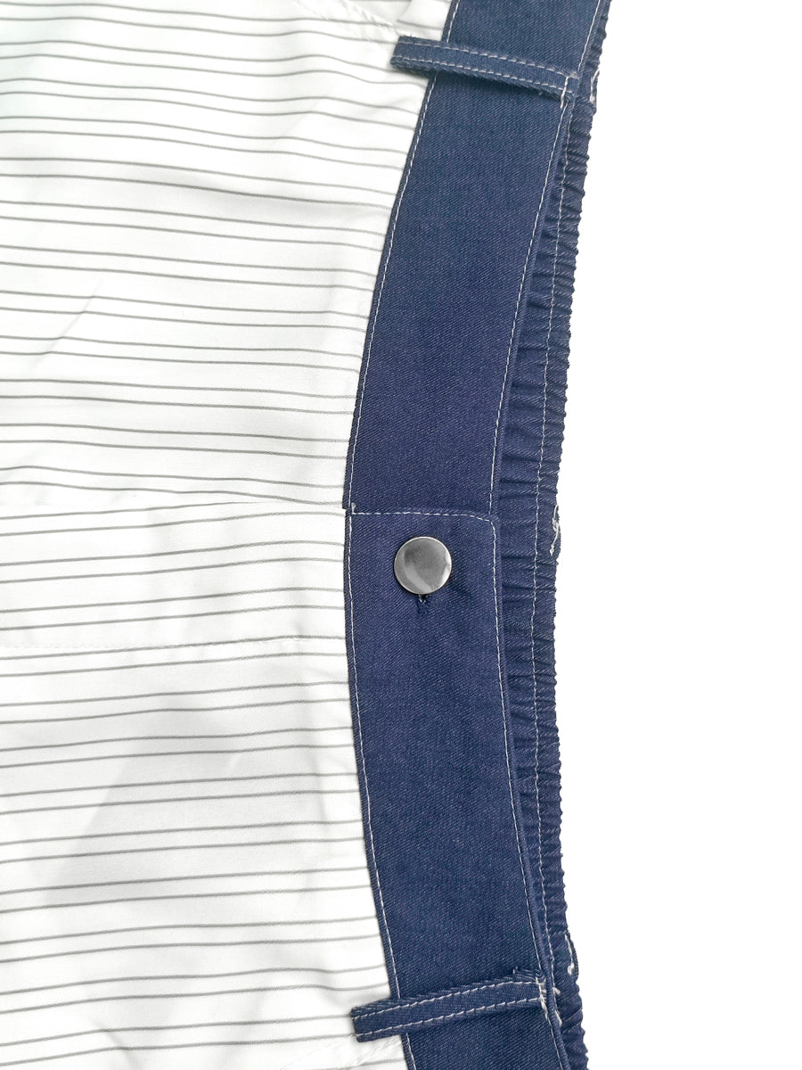 High Waisted Loose Buttoned Contrast Color Pockets Split-Joint Striped Tied Pants Trousers