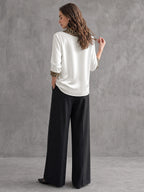 Split-Joint Leopard Contrast Color Three-quarter Sleeves Loose Heaps Collar Blouses&shirts Tops