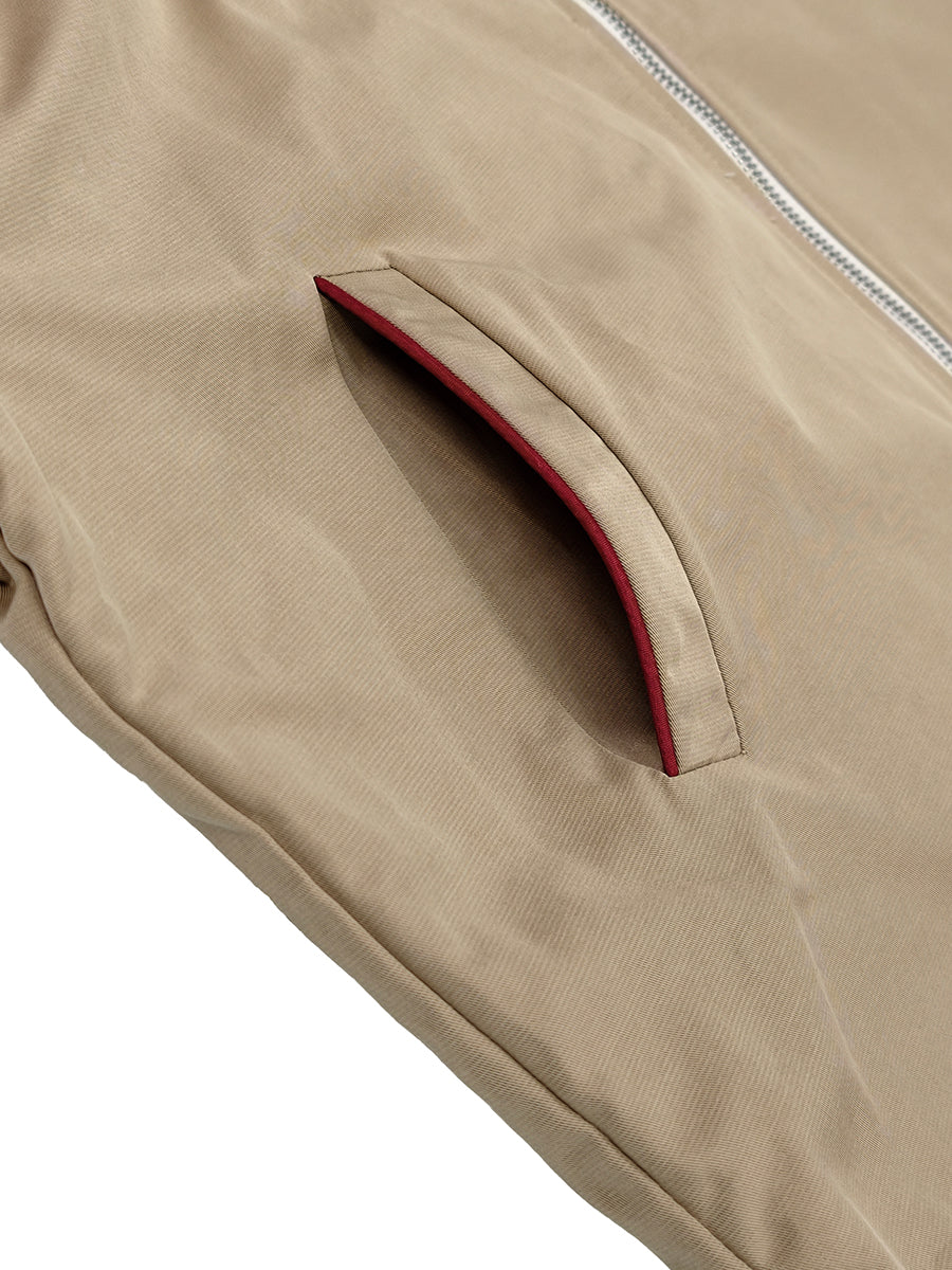 Zipper Drawstring Contrast Color Loose Half Sleeves Lapel Outerwear
