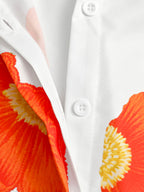 Long Sleeves Loose Buttoned Contrast Color Flower Print Lapel Blouses&Shirts Tops