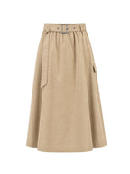 Solid Color Pockets Elasticity Belted Loose A-line Skirts