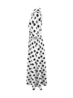 A-Line Half Sleeves Buttoned Contrast Color Elasticity Polka Dot Lapel Maxi Dresses Shirt Dress