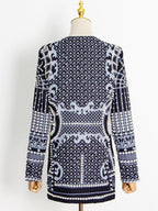 Long Sleeves Loose Beads Printed V-Neck Blazer Outerwear(Size is larger than normal.)
