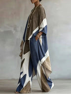 Printed Pockets Contrast Color Wide Leg Loose Trousers Pants