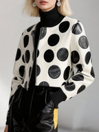 Zipper Split-Joint Polka-Dot Long Sleeves Round-neck Jackets&Coats