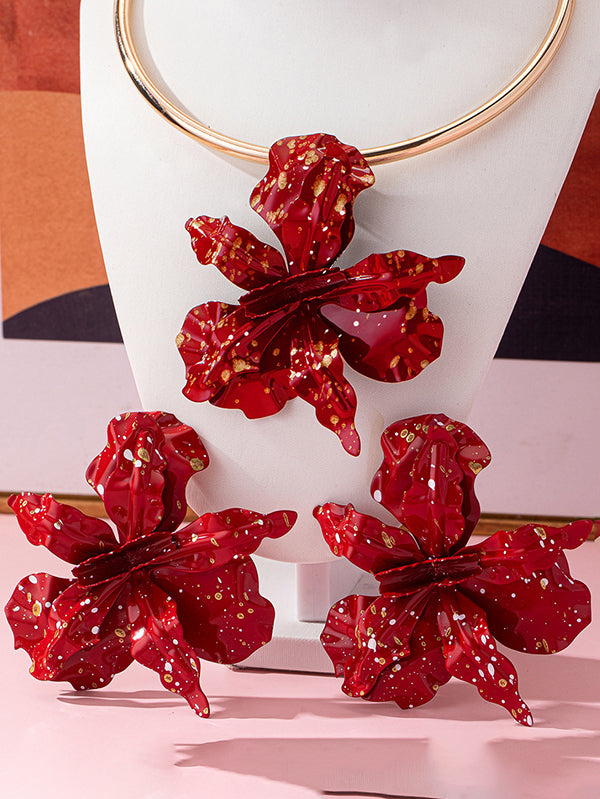 Flower Shape Drop Earrings + Necklaces Accessories