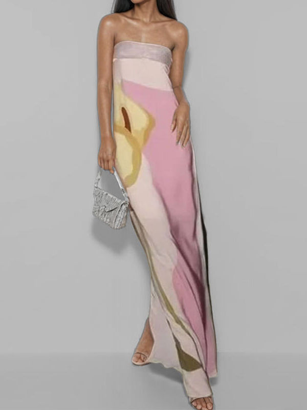 Loose Plus Size Printed Split-Joint Tube Maxi Dresses