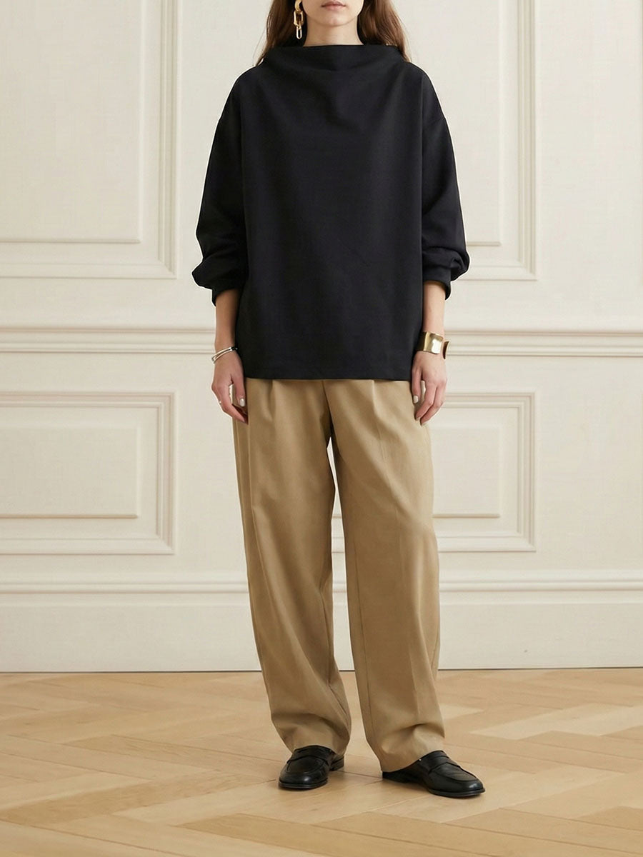 Solid Color Loose Long Sleeves High-neck Sweatershirt