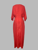 Half Sleeves Loose Solid Color Round-neck Maxi Dresses