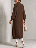 Solid Color Ribbed Knit Pockets Buttoned Loose Long Sleeves Mock Neck Sweater Pullovers