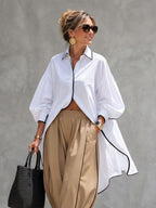 Contrast Color Buttoned Loose Long Sleeves Lapel Blouses&shirts Tops