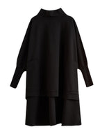 Urban Solid Color High-Neck High-Low Sweatshirt Top