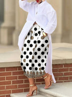 Printed Polka-Dot Pockets Elasticity Contrast Color Wide Leg High Waisted Ninth Pants