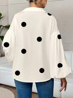 Long Sleeves Loose Contrast Color Pleated Polka Dot Split-Joint Lapel Blouses&Shirts Tops