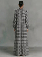 Pockets Plain Contrast Color Puff Sleeves Loose V-neck Maxi Dresses