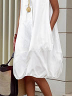 Loose Sleeveless Buttoned Solid Color Lapel Midi Dresses Shirt Dress