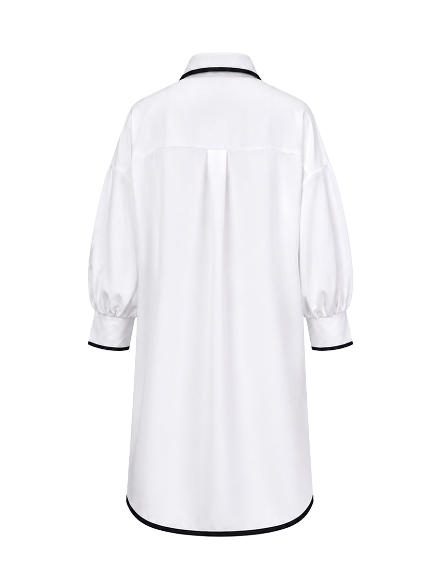 Contrast Color Buttoned Loose Long Sleeves Lapel Blouses&shirts Tops