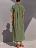 Zipper Solid Color Pockets Sleeveless High Waisted V-neck Maxi Dresses