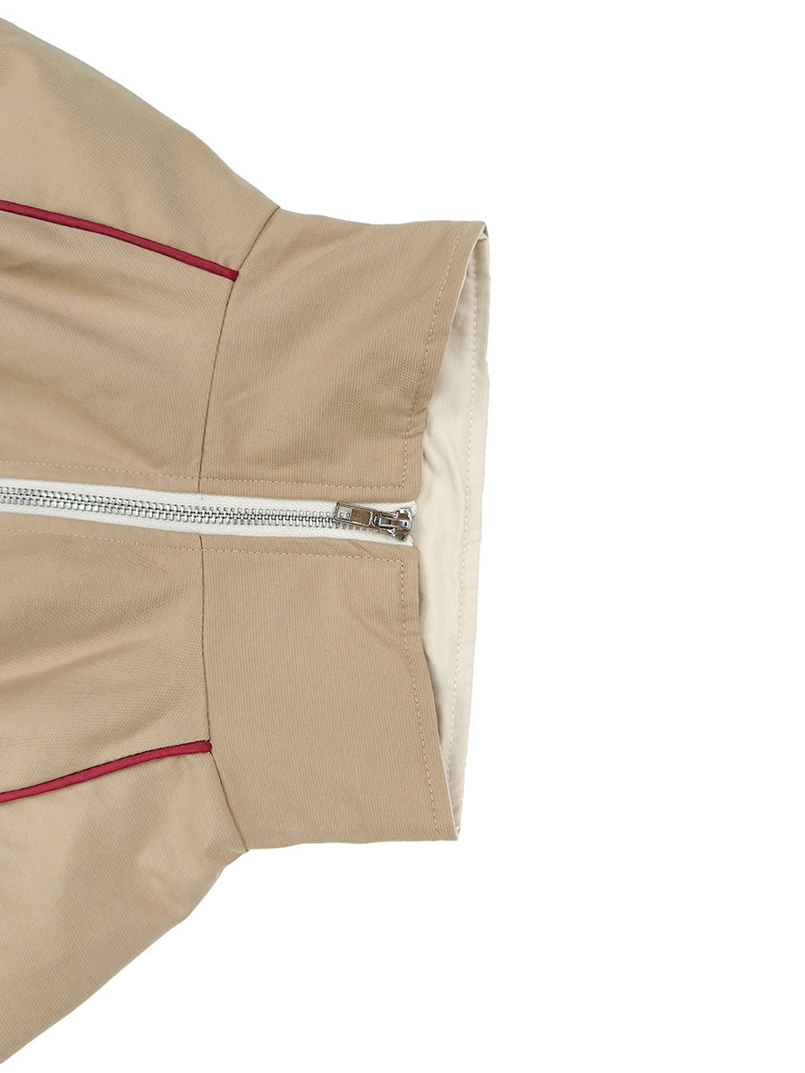 Zipper Drawstring Contrast Color Loose Half Sleeves Lapel Outerwear