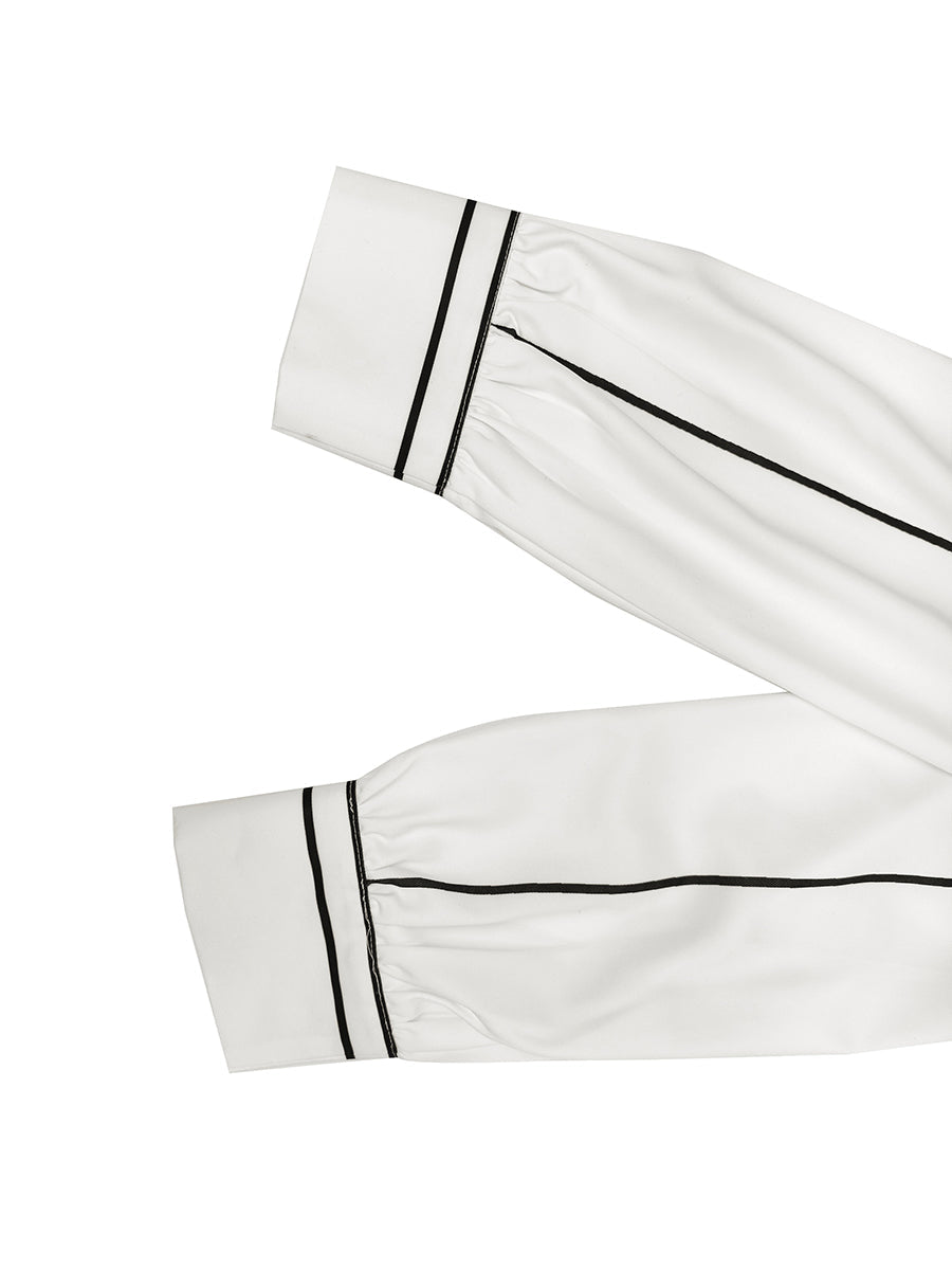High Waisted Long Sleeves Contrast Color Pleated Pockets Notched Collar Jumpsuits