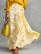 A-Line High Waisted Contrast Color Flower Print Pockets Skirts