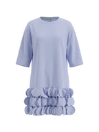 A-Line Loose Solid Color Split-Joint Three-Dimensional Flower Round-Neck Mini Dresses
