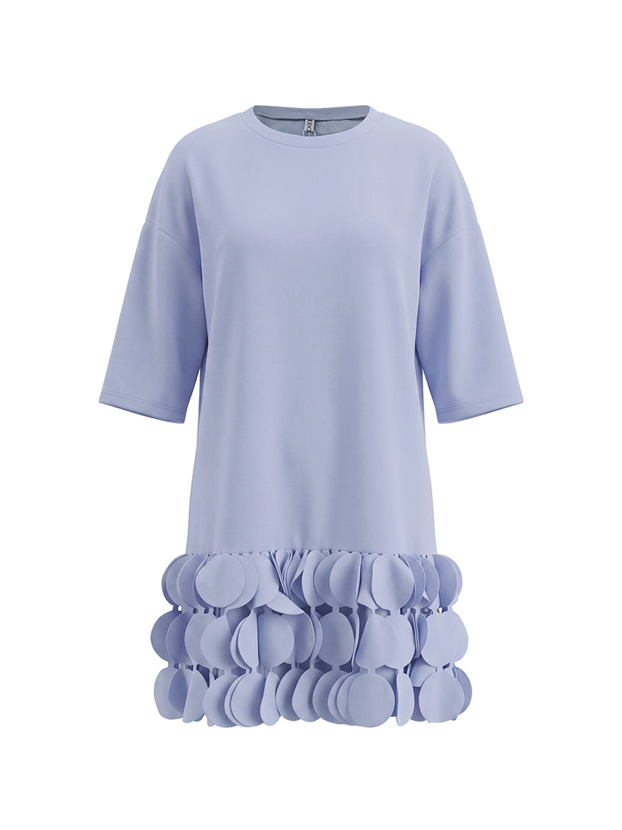 A-Line Loose Solid Color Split-Joint Three-Dimensional Flower Round-Neck Mini Dresses