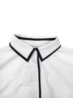 Contrast Color Buttoned Loose Long Sleeves Lapel Blouses&shirts Tops