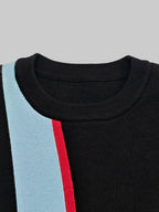 Irregularity Long Sleeves Abstract Printed Asymmetric Contrast Color Ribs Split-Joint Round-Neck Sweater Tops