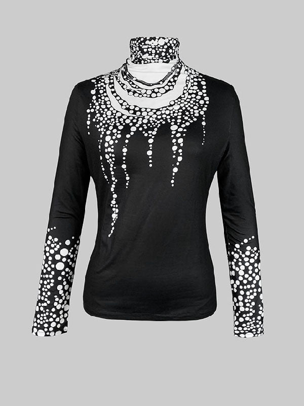 Long Sleeves Skinny Printed High-Neck T-Shirts Tops